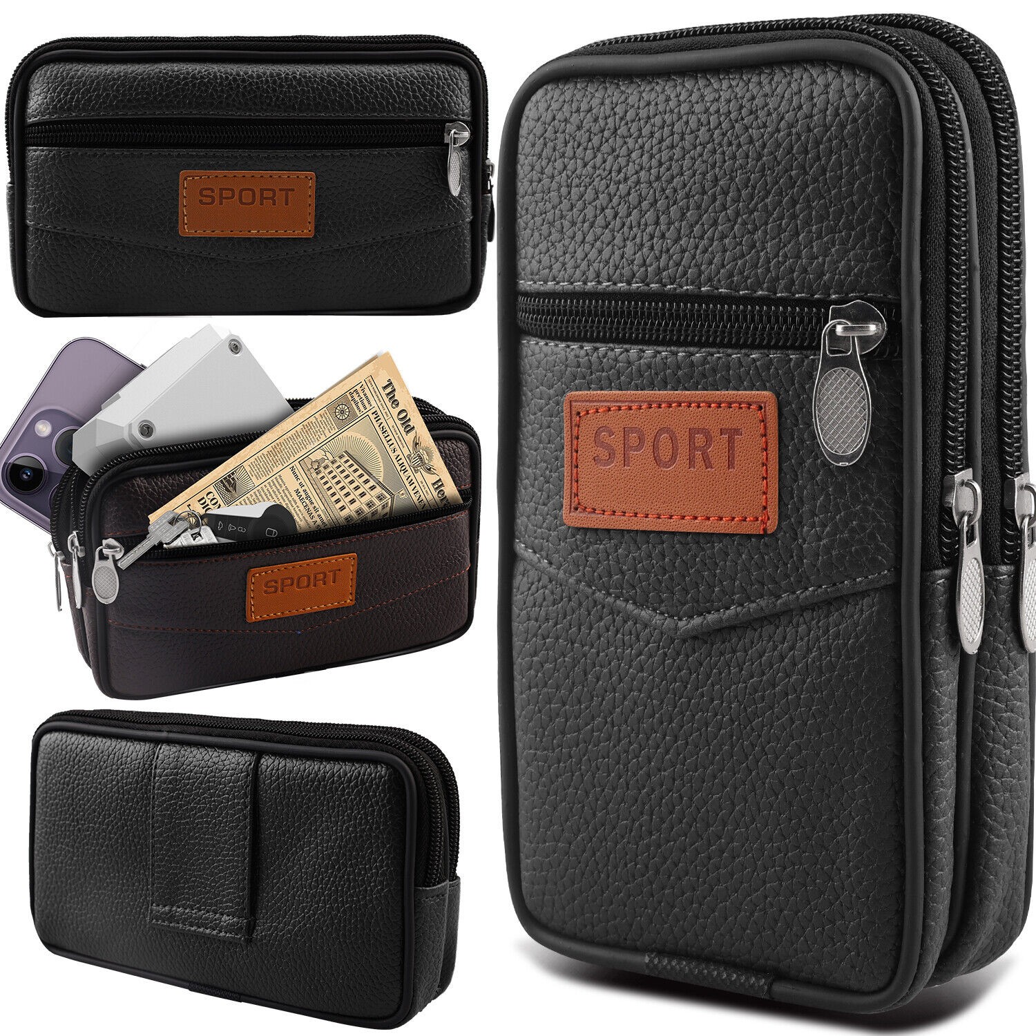 Cell Phone Holster Pouch Leather Wallet Holder Case Belt Loop For iPhone Samsung